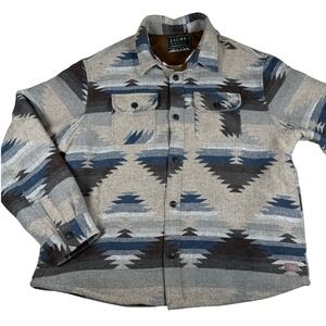 Jachs New York Mens XXL‎ Southwestern Aztec Sherpa Lined Shirt Jacket Gray Blue